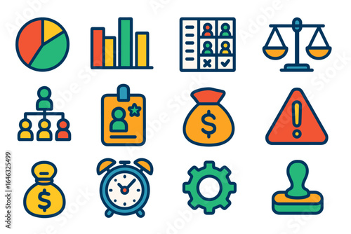 Business and finance flat icon set. charts, money, management flat icons collection