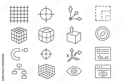 3d modeling line icon set. geometry, shapes, engineering icons outlined collection