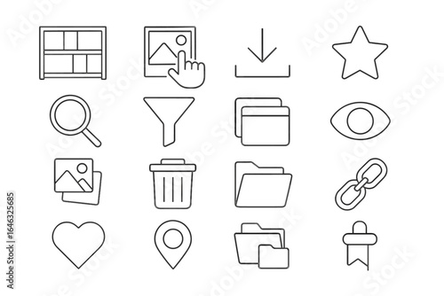 Web and multimedia outline icon set. essential symbols for digital content