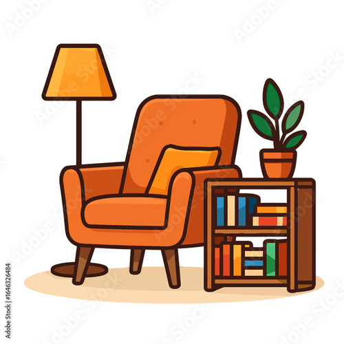 Comfortable Armchair with Lamp and Bookshelf for Relaxing Home Decor