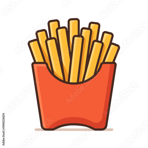 Crispy Golden French Fries in a Vibrant Red Container - Perfect Snack Illustration
