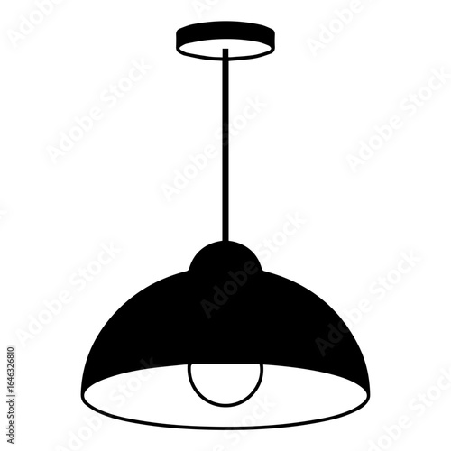 Black and White Hanging Ceiling Lamp Vector Icon for Home Interior