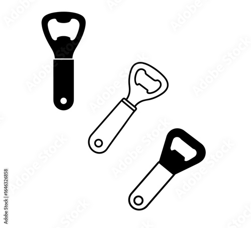 Bottle Opener Vector Icons in Solid and Outline Style

