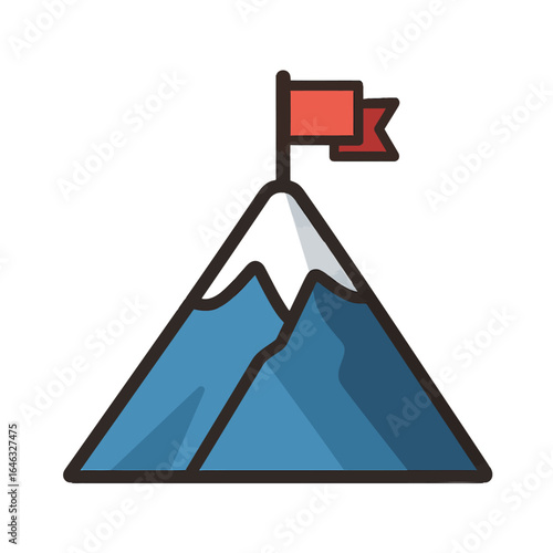 Majestic Mountain Peak with Red Flag Symbolizing Achievement and Success