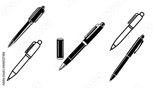 Set of Ballpoint Pen Vector Icons for Writing and Stationery

