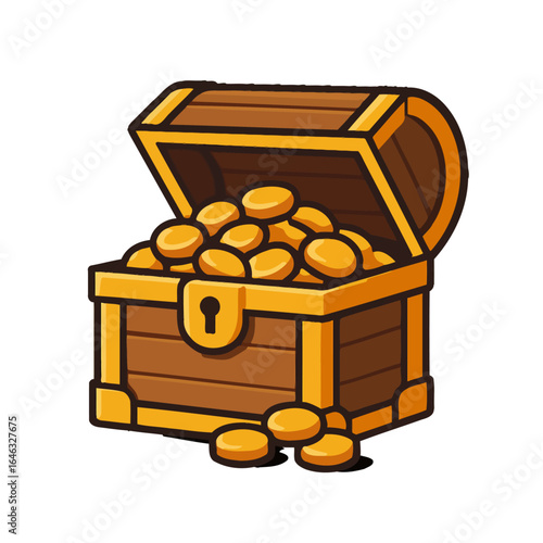 Old Open Wooden Treasure Chest Overflowing with Shiny Gold Coins
