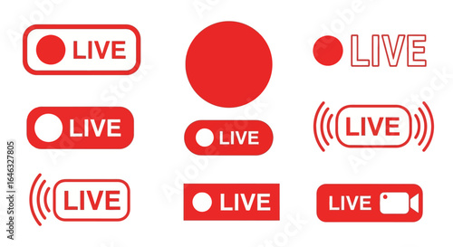 Live Stream Icons Red Buttons & Symbols for Broadcasting