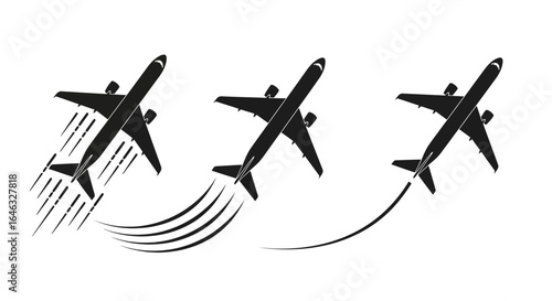 Airplane Icons Set Flight Paths, Transportation, and Travel Designs