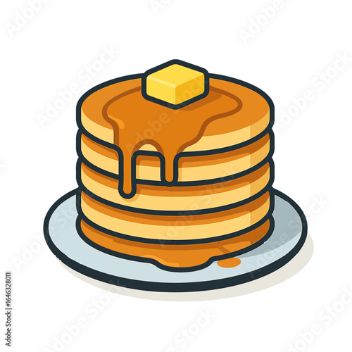 Stack of Golden Pancakes Drizzled with Maple Syrup and Topped with Butter