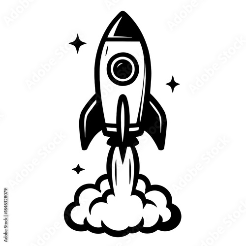 Stylized Rocket Taking Off With Stars And Smoke