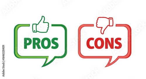 Pros and Cons Icons Green Thumbs Up, Red Thumbs Down