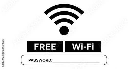 Free Wi-Fi Sign with Password Space Public Internet Access Illustration