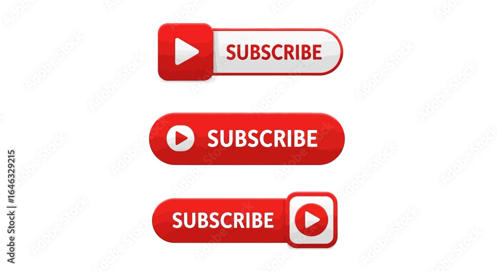 Collection of red subscribe button icons for video streaming and social media engagement. Vector graphic design elements isolated on white. Collection of red subscribe button icons for video streaming and social media engagement. Vector graphic design elements isolated on white.