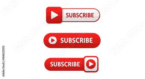 Collection of red subscribe button icons for video streaming and social media engagement. Vector graphic design elements isolated on white.