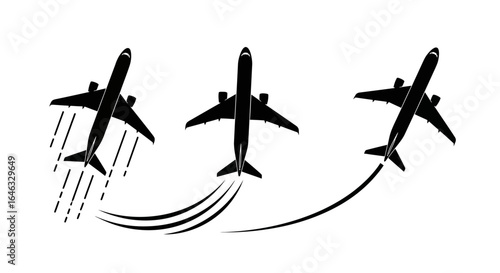 Airplane Flight Paths Icon Set of Aircraft in Motion