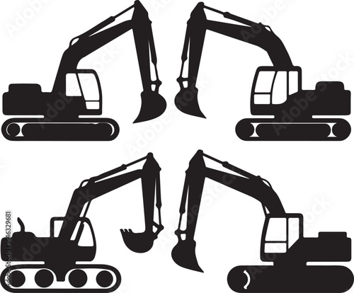 Wallpaper Mural Four black silhouette excavators on white background digger construction equipment Torontodigital.ca