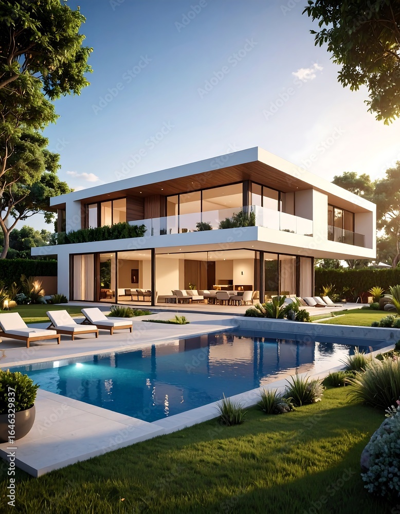 Fototapeta premium Modern house with pool and garden