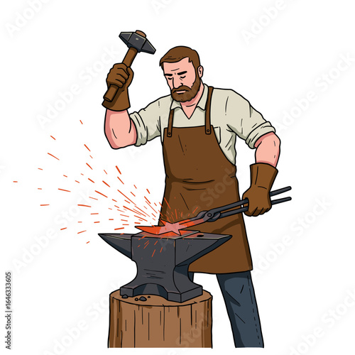 Blacksmith Forging Star Illustration White Background