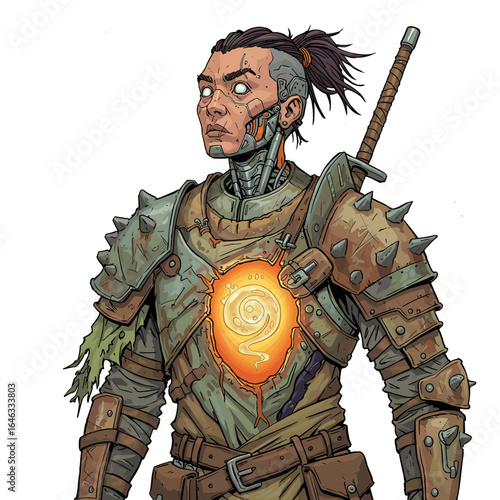 Warrior With Prosthetic Soul Illustration White Background