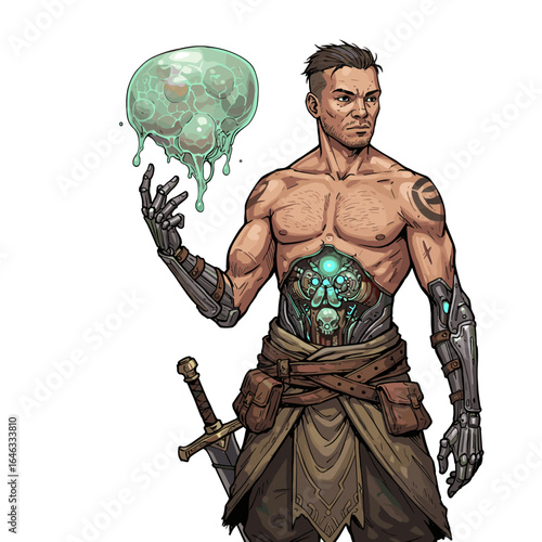 Warrior With Prosthetic Soul Illustration White Background