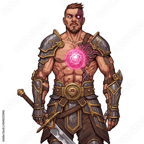 Warrior With Prosthetic Soul Illustration White Background