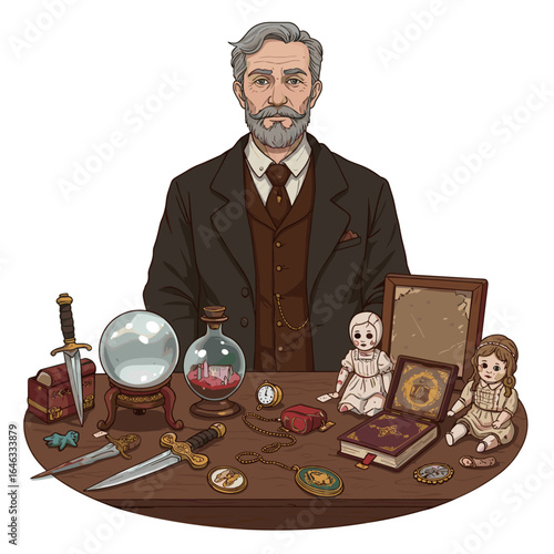 Antique Dealer Who Sells Cursed Objects Illustration White Background