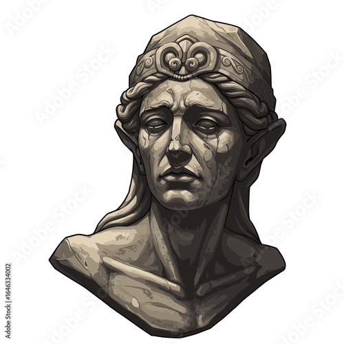 Forgotten Deity Statue Illustration White Background