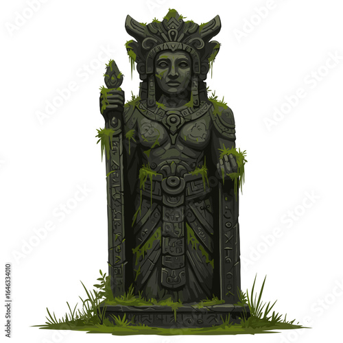 Forgotten Deity Statue Illustration White Background