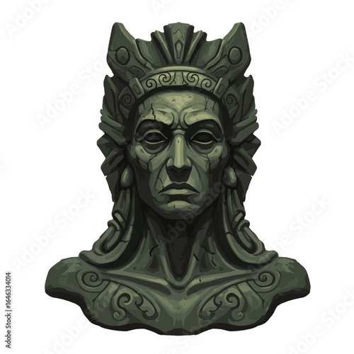 Forgotten Deity Statue Illustration White Background