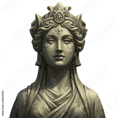 Forgotten Deity Statue Illustration White Background