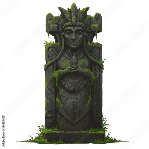 Forgotten Deity Statue Illustration White Background
