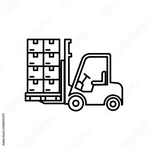 Logistics Forklift Lifting Boxes in Outline Style  