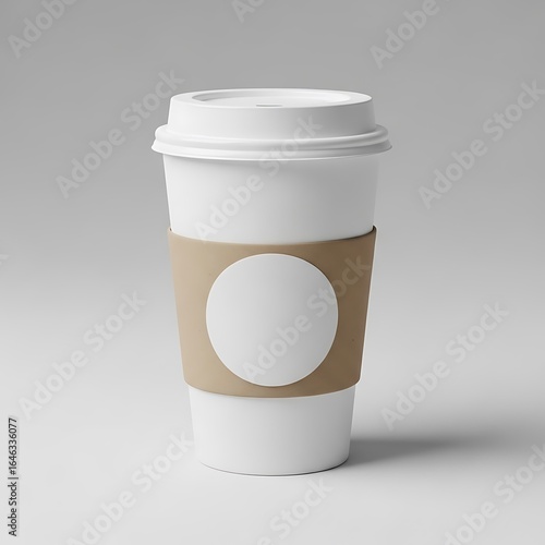 Simple white coffee cup with sleeve and lid on a clean background