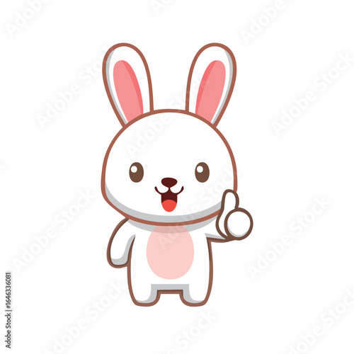 A cute cartoon rabbit with an affirmative gesture. The rabbit has a playful, inviting expression, which seems to be providing directions or agreement.
