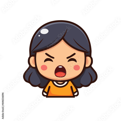 A cute cartoon girl expressing anger and frustration