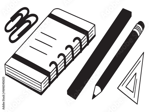 Hand-drawn vector illustration of a pen and book, a business document icon