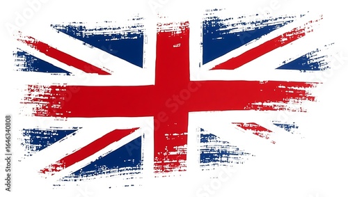 Distressed union jack flag with textured brush strokes and grunge effect