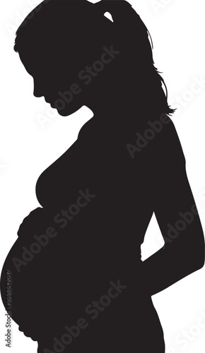 Silhouette of a pregnant woman holding her belly with her head bowed holding belly pregnancy