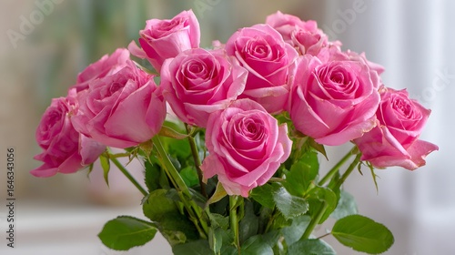 A bouquet of vibrant pink roses in close-up.