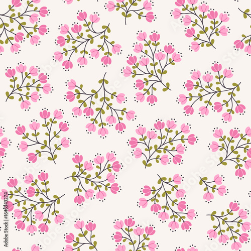 Vector seamless pattern. Cute pattern in small flowers. Small pastel rose pink colors flowers. Ivory background. Ditsy floral background. Delicate vintage template for fashion textile prints. Stock 

