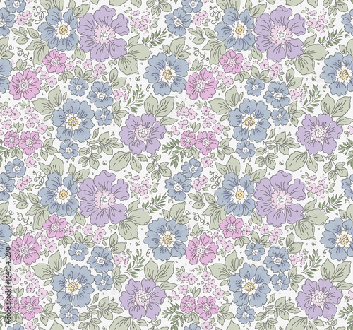 Vector seamless pattern. Cute pattern in small flowers. Small pastel blue colors flowers. White background. Ditsy floral background. Delicate template for fashion textile prints. Stock vector floral
