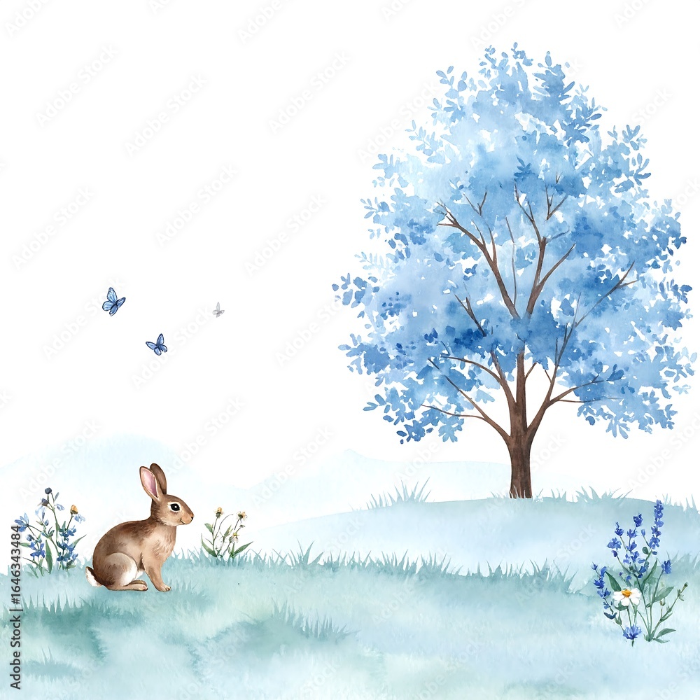 Obraz premium Pastel bunny meadow scene