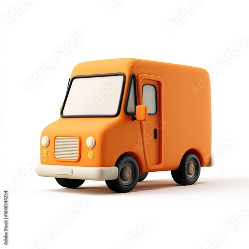 Orange delivery van, cartoon style, 3D rendering