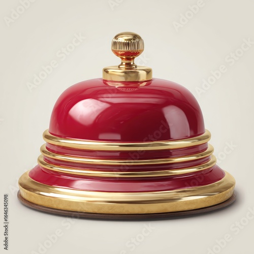 Red bell with gold accents, likely a hotel reception bell