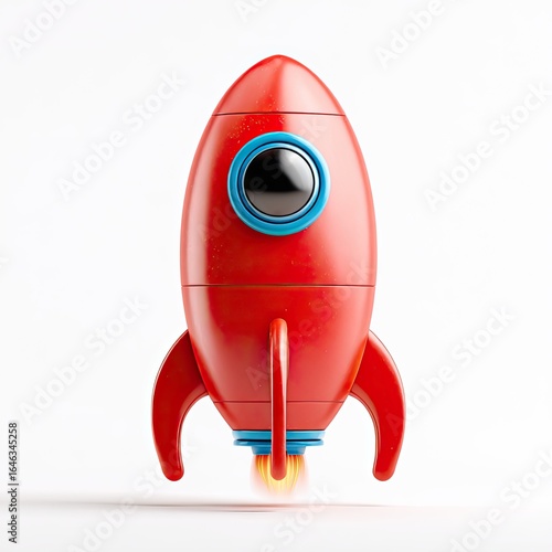 Red rocket ship, cartoon style, isolated on white