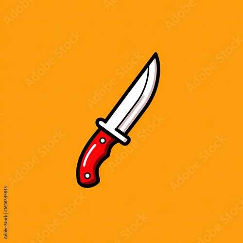 Simple, cartoon-style illustration of a knife with a red handle, set against an orange background