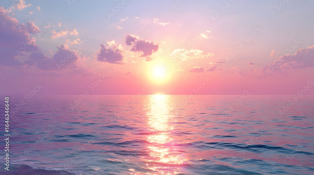 Naklejka premium Serene sunset over a tranquil ocean.