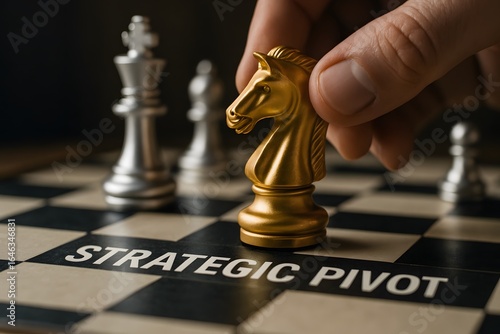 A strategic pivot is being made on a chessboard, highlighted by the move of a golden chess piece. 