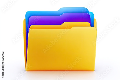 Three colorful folders stacked vertically on a white background