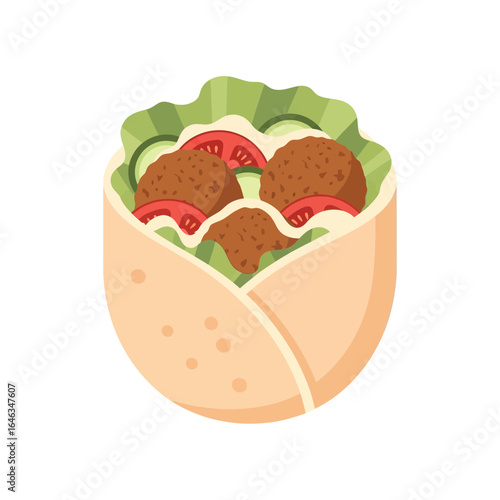 Delicious falafel wrap with fresh vegetables, a healthy and tasty meal, perfect for lunch or dinner, showcases vibrant colors and appetizing ingredients in a simple, modern style